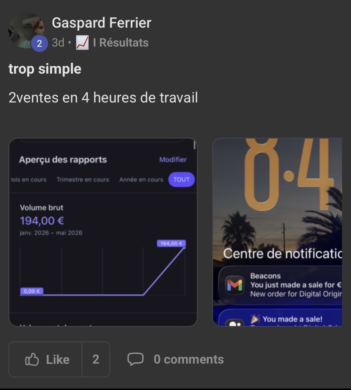 Témoignage Gaspard Ferrier — 2 ventes en 4h
