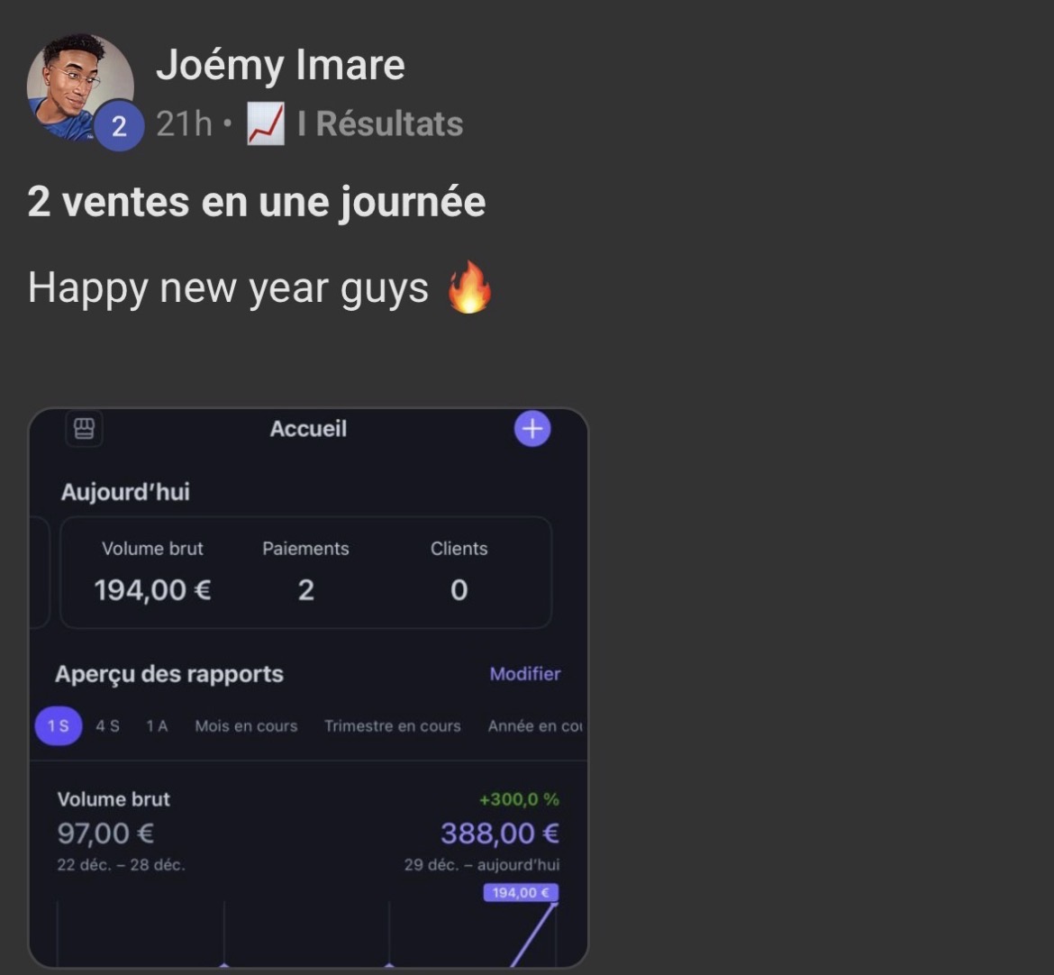 Témoignage Joémy Imare — 2 ventes en une journée